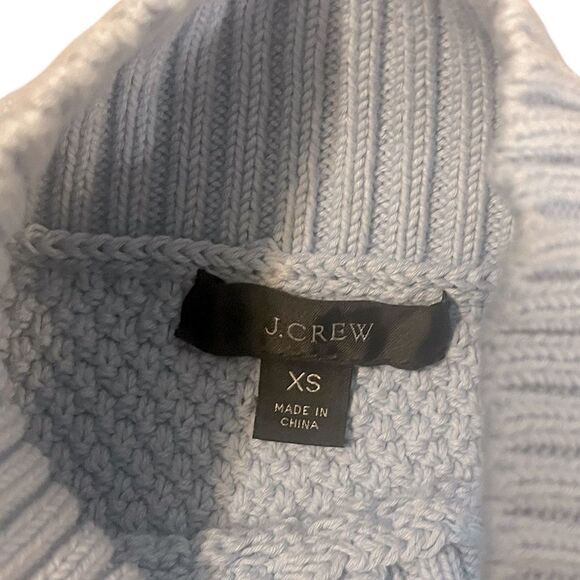 J Crew Swingy Cable Knit Sweater Blue Cotton Mock Neck Oversized Womens XS - Picture 6 of 8